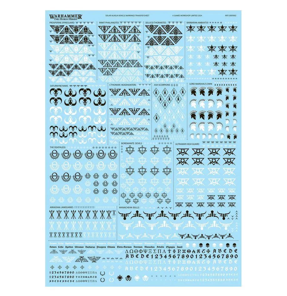 SOLAR AUXILIA VEHICLE MARKINGS TRANSFER SHEET - ZZGames.dk