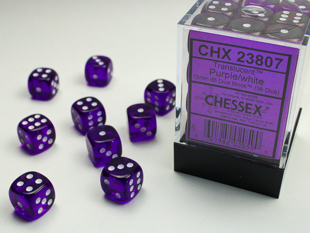Translucent 12mm d6 Dice Block - Purple/white