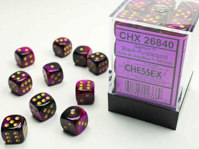 Gemini 12mm d6 Dice Block - Black-Purple/gold