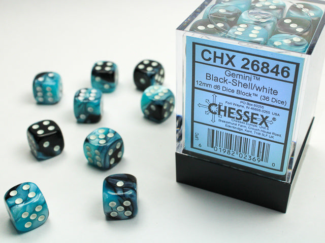Gemini 12mm d6 Dice Block - Black-Shell/white