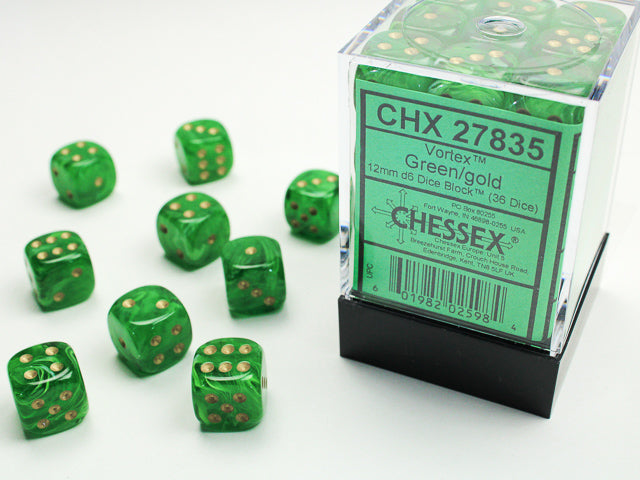 Vortex 12mm d6 Dice Block - Green/gold