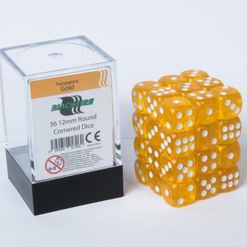 12mm D6 36 Dice Set - Transparent Gold - ZZGames.dk