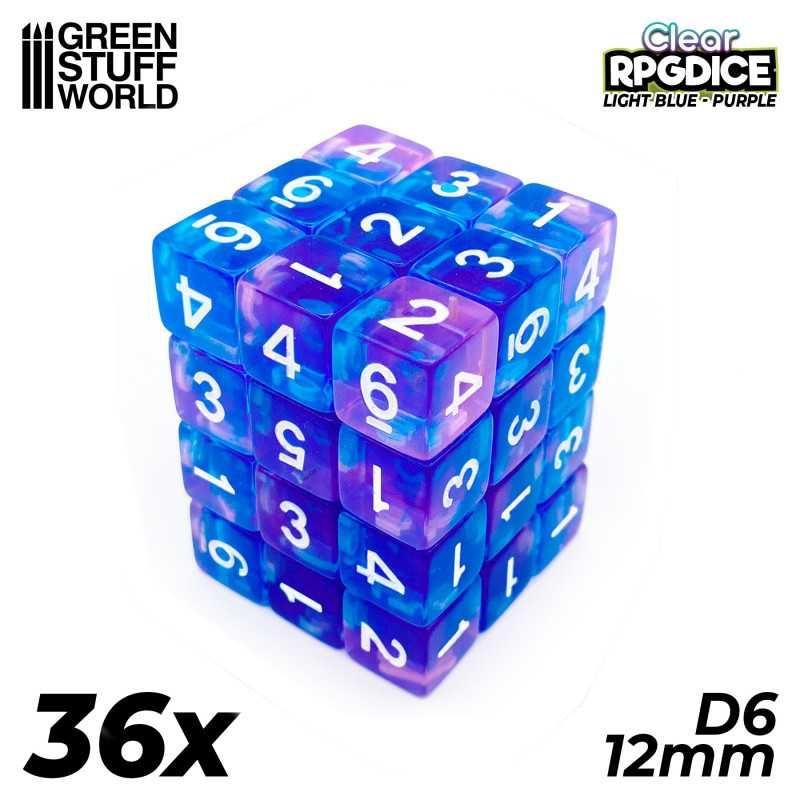 36x D6 12mm Dice - Light Blue/Purple - ZZGames.dk