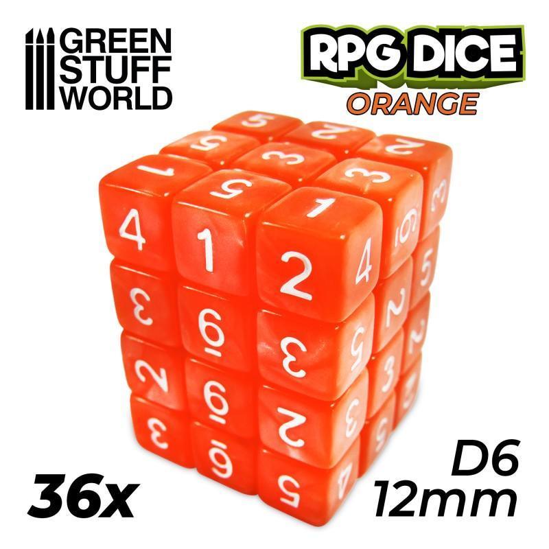 36x D6 12mm Dice - Orange - ZZGames.dk