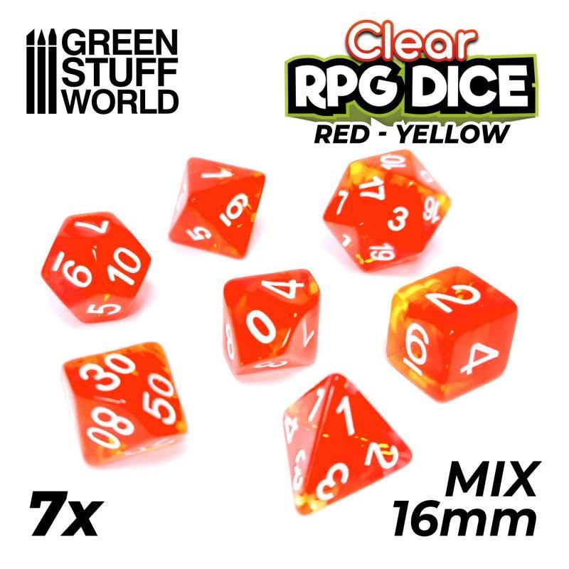 7x Mix 16mm Dice - Clear Red/Yellow - ZZGames.dk