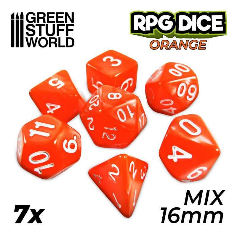 7x Mix 16mm Dice - Orange - ZZGames.dk