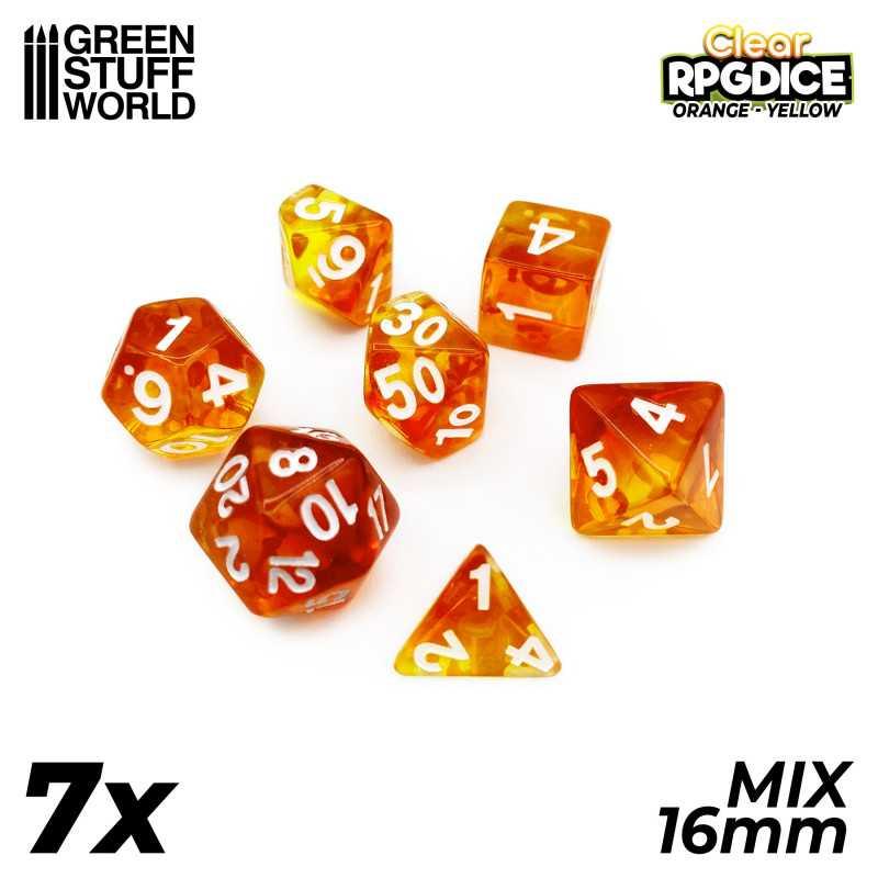 7x Mix 16mm Dice - Orange/Yellow - ZZGames.dk