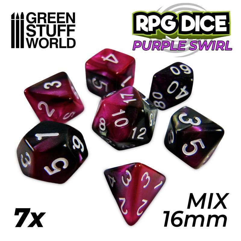 7x Mix 16mm Dice - Purple Swirl - ZZGames.dk