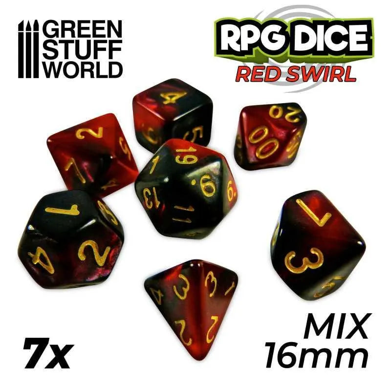 7x Mix 16mm Dice - Red Swirl - ZZGames.dk