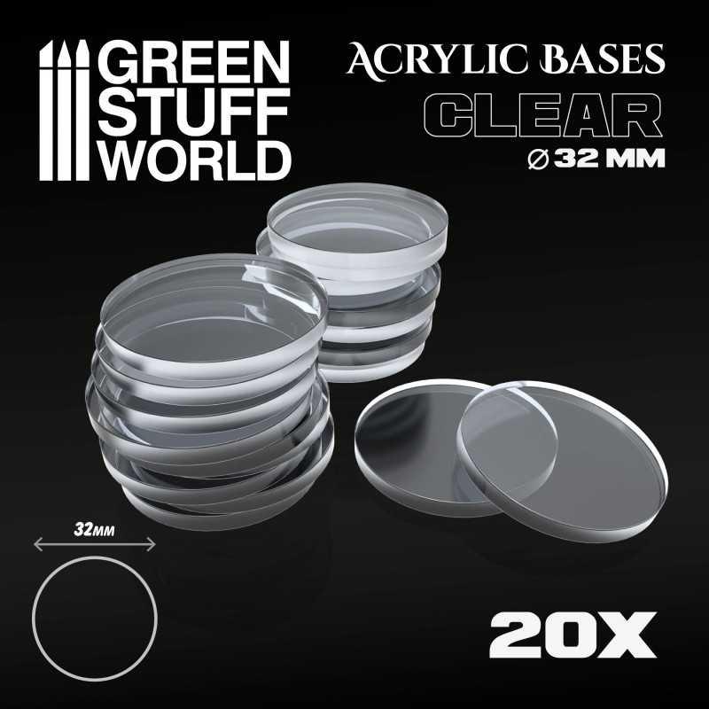 Acrylic Bases - Round 32mm x20 CLEAR - ZZGames.dk
