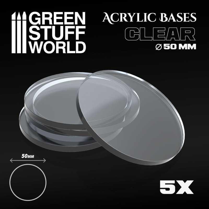 Acrylic Bases - Round 50mm x5 CLEAR - ZZGames.dk