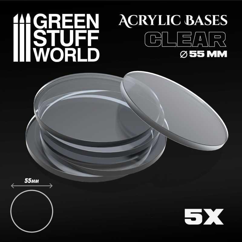 Acrylic Bases - Round 55mm x5 CLEAR - ZZGames.dk