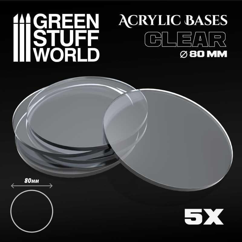 Acrylic Bases - Round 80mm x5 CLEAR - ZZGames.dk