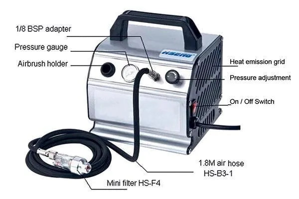 Airbrush Compressor with Air Hose and Mini Filter - ZZGames.dk