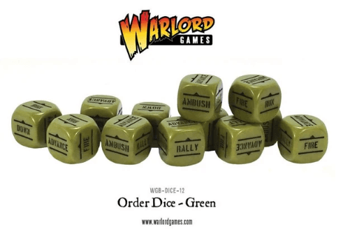 Bolt Action Orders Dice - Green (12) - ZZGames.dk