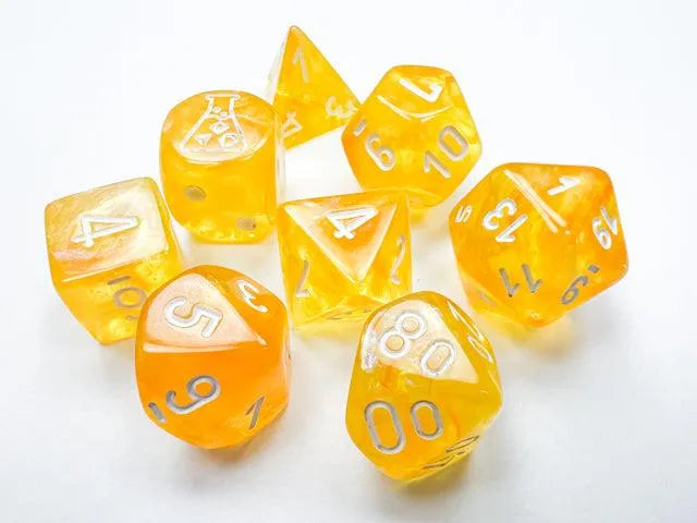 Borealis Polyhedral 7-Die Set - Canary/white luminary (with bonus die) - ZZGames.dk