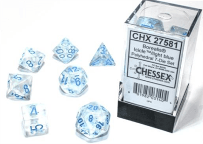 Borealis Polyhedral 7-Die Set - Icicle/Light Blue Luminary - ZZGames.dk
