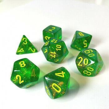 Borealis Polyhedral 7-Die Set - Maple Green w/yellow - ZZGames.dk