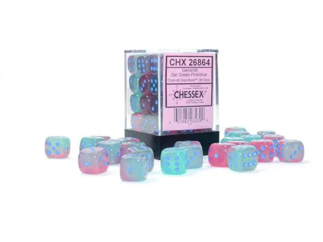Gemini Gel 12mm d6 Dice Block - Green-Pink/blue Luminary - ZZGames.dk