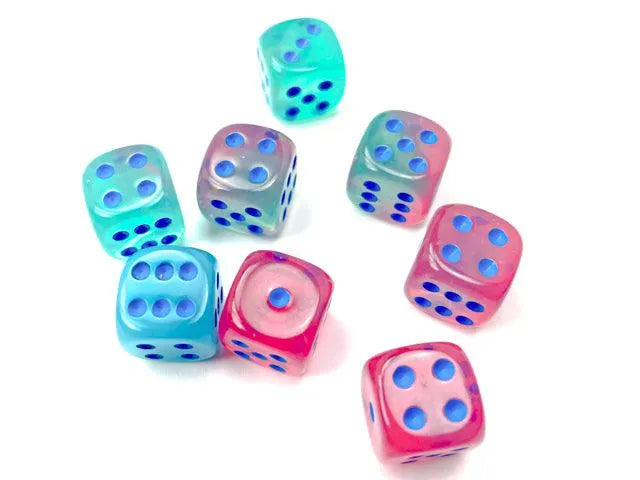 Gemini Gel 12mm d6 Dice Block - Green-Pink/blue Luminary - ZZGames.dk