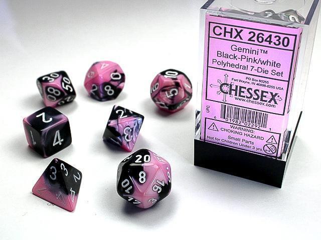 Gemini Polyhedral 7-Die Set - Black-Pink w/white - ZZGames.dk