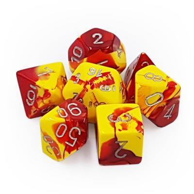 Gemini Polyhedral 7-Die Set - Red-Yellow w/Silver - ZZGames.dk