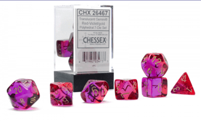 Gemini Polyhedral 7-Die Set - Translucent Red-Violet w/Gold - ZZGames.dk