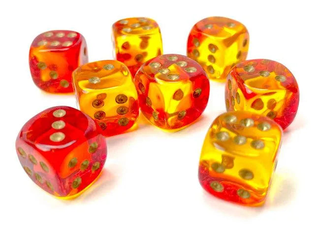 Gemini Translucent 12mm d6 Dice Block - Red-Yellow/gold - ZZGames.dk