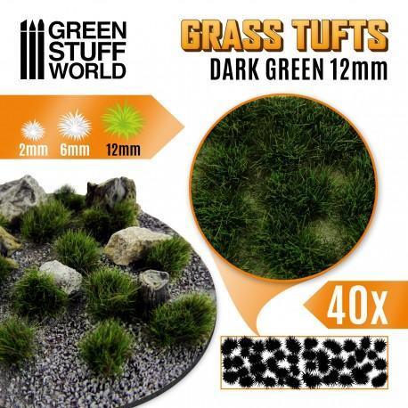 Grass TUFTs 12mm - DARK GREEN x40 - ZZGames.dk