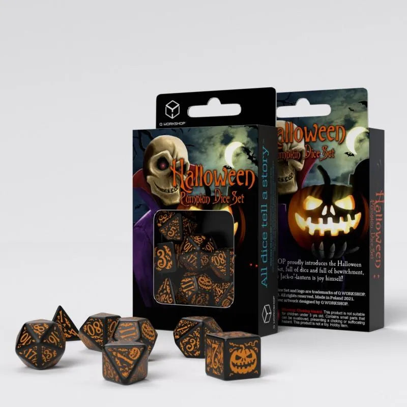 Halloween Pumpkin Black & Orange Dice Set (7) - ZZGames.dk