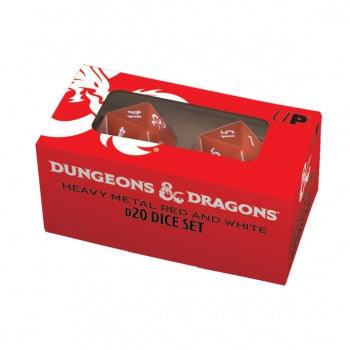Heavy Metal Red and White D20 Dice Set for Dungeons & Dragons - ZZGames.dk