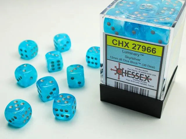 Luminary 12mm d6 Dice Block - Sky/silver - ZZGames.dk