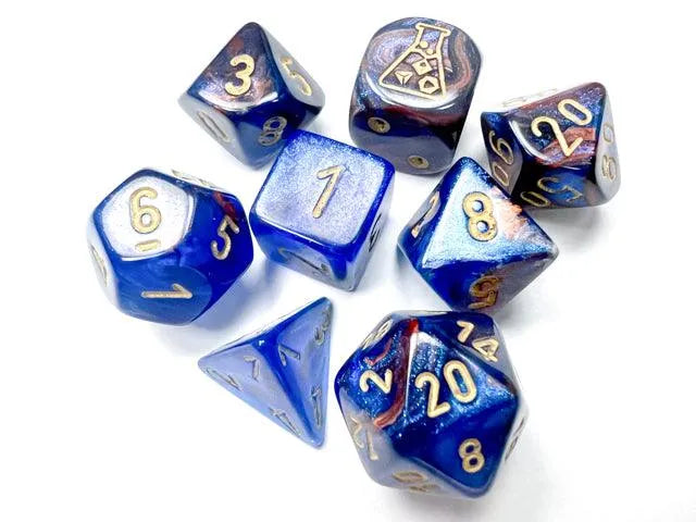 Lustrous Polyhedral 7-Die Set Azurite/gold (with bonus die) - ZZGames.dk