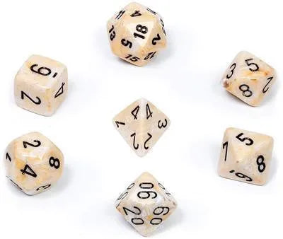 Marble Polyhedral 7-Die Set - Ivory/Black - ZZGames.dk