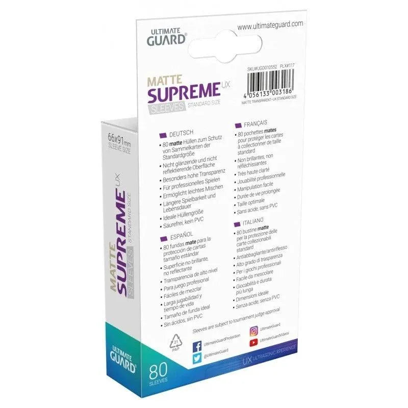 Matte Supreme UX Standard Size - Transparent (66x91mm) - ZZGames.dk