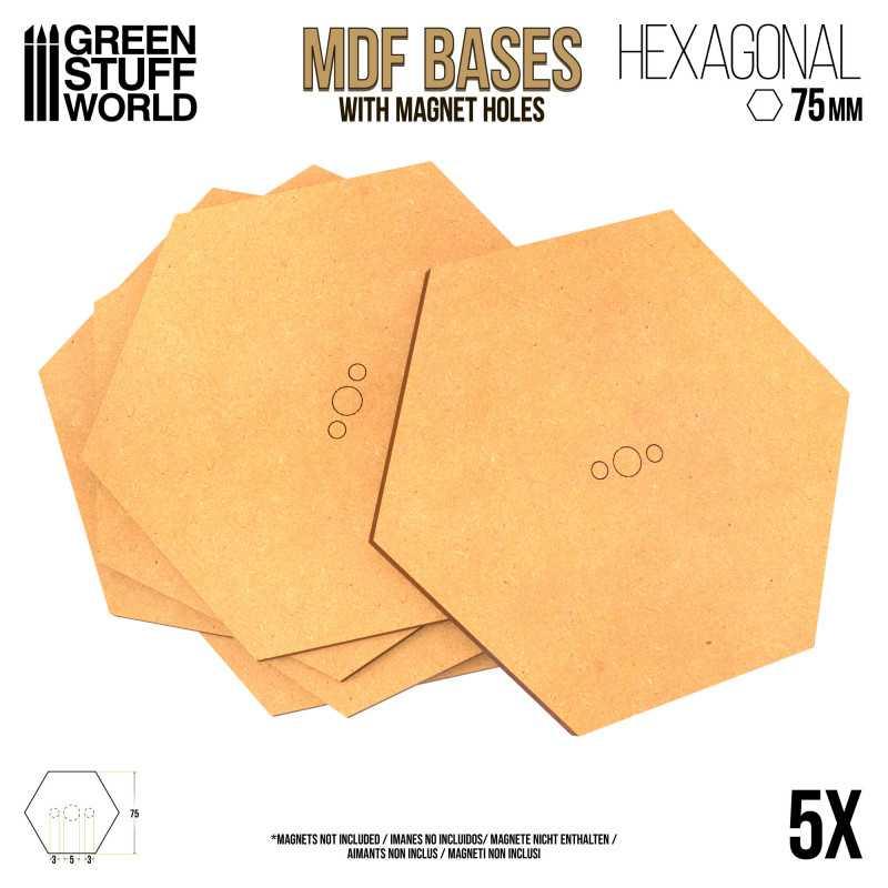 MDF Bases - Hexagonal 75mm x5 - ZZGames.dk