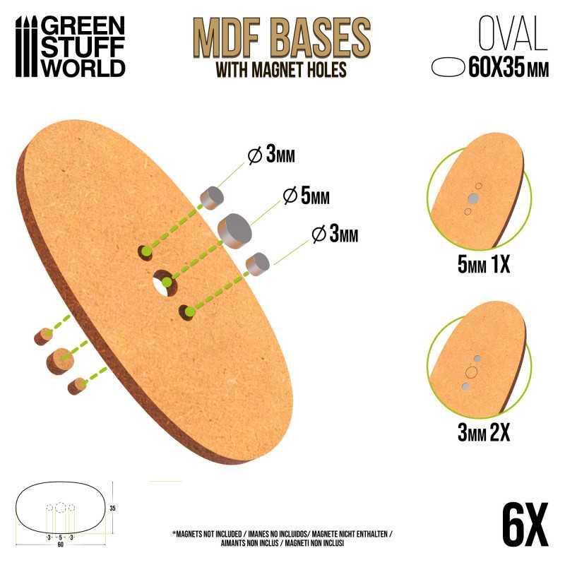 MDF Bases - Oval 60x35mm x6 - ZZGames.dk