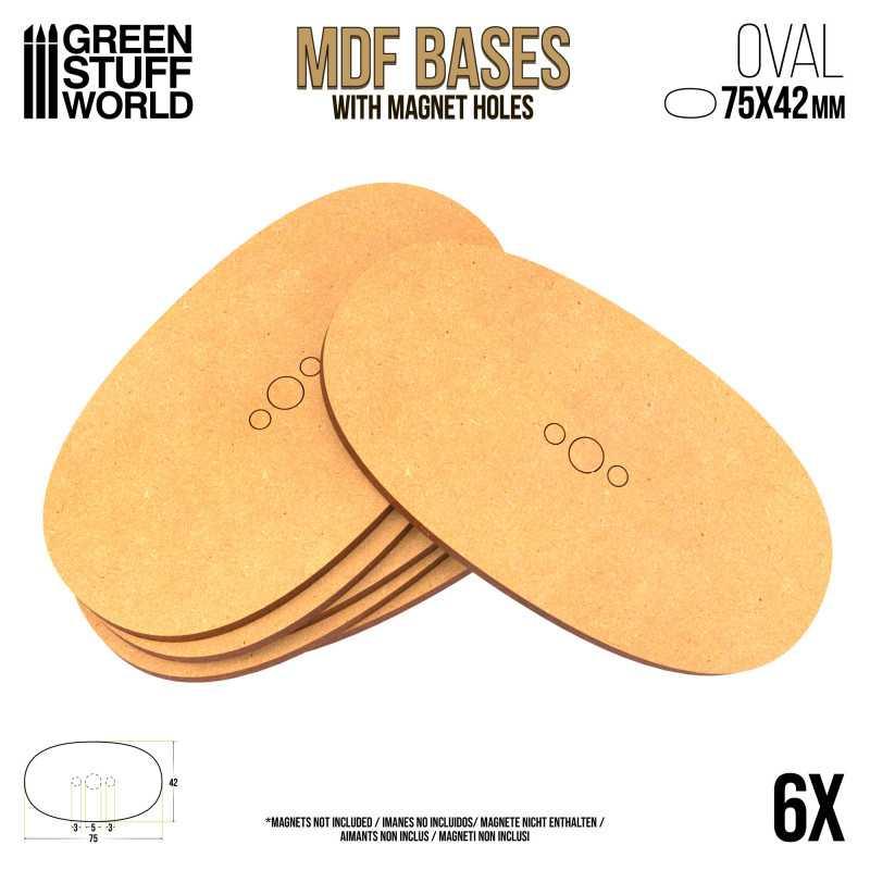 MDF Bases - Oval 75x42mm x6 - ZZGames.dk