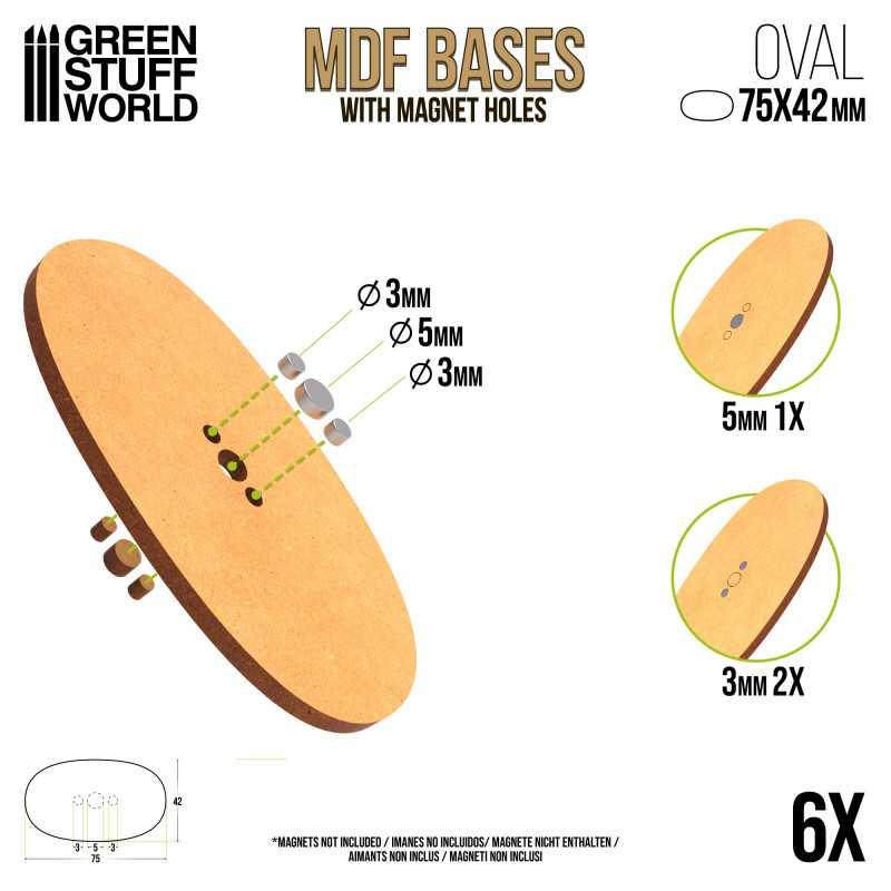 MDF Bases - Oval 75x42mm x6 - ZZGames.dk