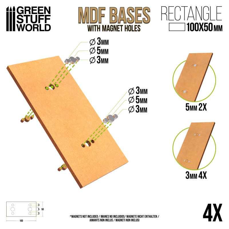MDF Bases - Rectangle 100x50mm x4 - ZZGames.dk