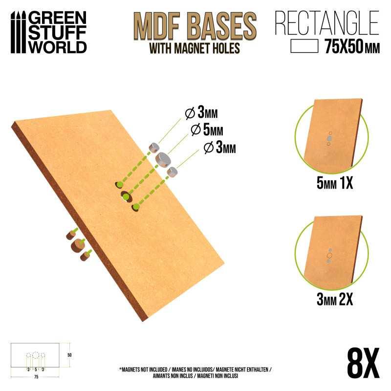 MDF Bases - Rectangle 75x50mm x8 - ZZGames.dk