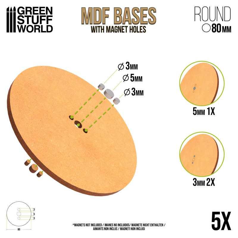 MDF Bases - Round 80mm x5 - ZZGames.dk