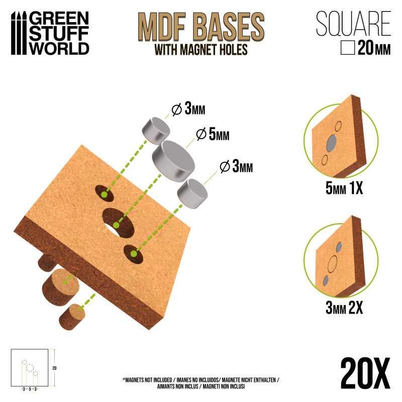 MDF Bases - Square 20mm x20 - ZZGames.dk