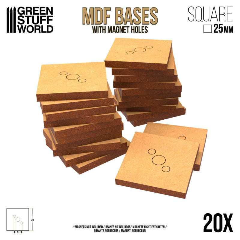 MDF Bases - Square 25mm x20 - ZZGames.dk