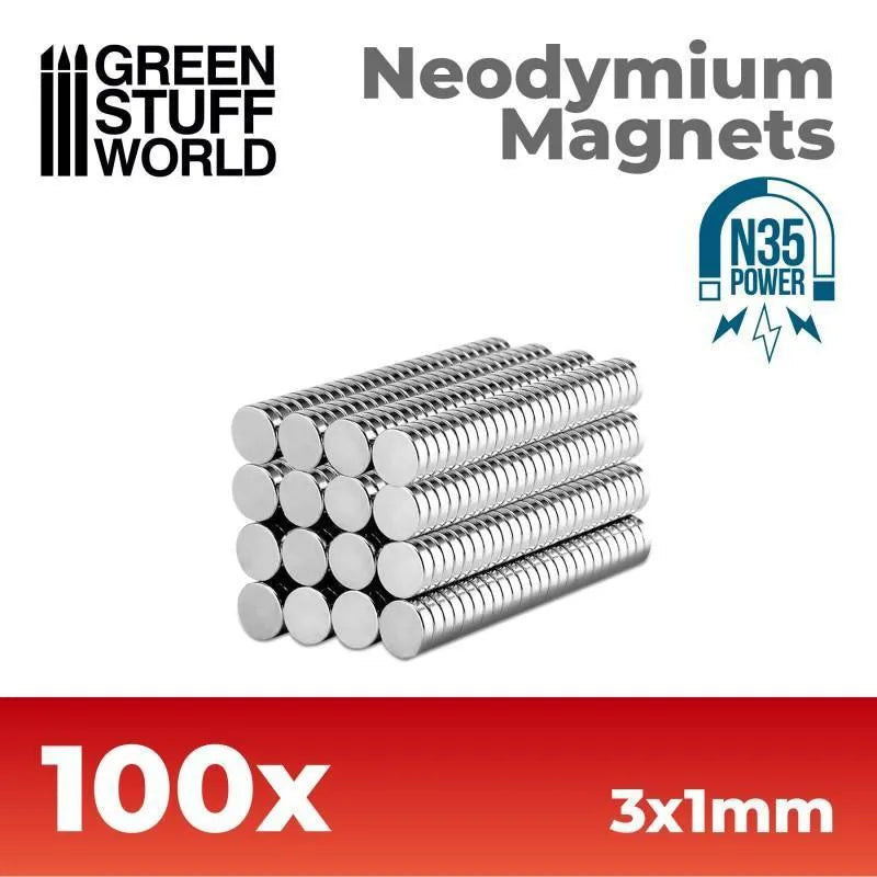 Neodymium Magnets 3x1mm - 100 units (N35) - ZZGames.dk
