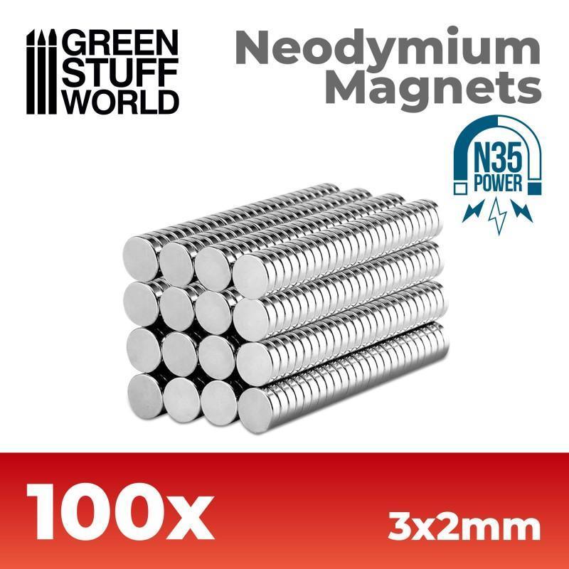 Neodymium Magnets 3x2mm - 100 units (N35) - ZZGames.dk