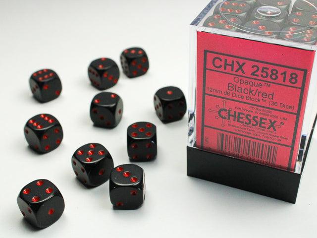 Opaque 12mm d6 Dice Block - Black/Red - ZZGames.dk