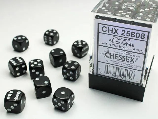 Opaque 12mm d6 Dice Block - Black/White - ZZGames.dk