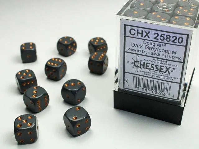 Opaque 12mm d6 Dice Block - Dark Grey/ Copper - ZZGames.dk