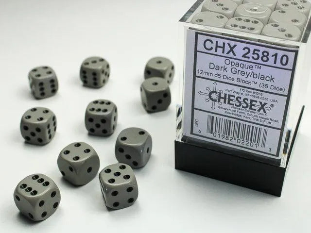 Opaque 12mm d6 Dice Block - Dark Grey/Black - ZZGames.dk